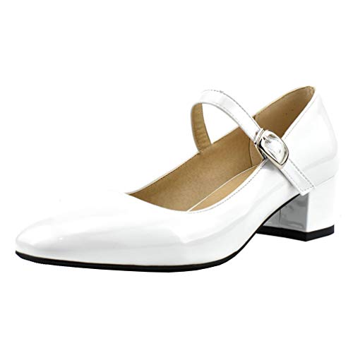 LUXMAX Womens Patent Leather Chunky Heel Mary Janes Sqaure Toe Pumps2
