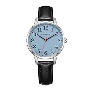 BRIGADA Women’s Watch Minimalist Waterproof Silvery Case Black Leather Band Ladies Watch for Women