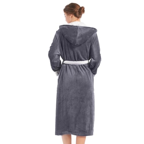Image of Inner Wish Women Hooded Plush Robe, Fleece Highly Absorbent Cozy Warm Bathrobe