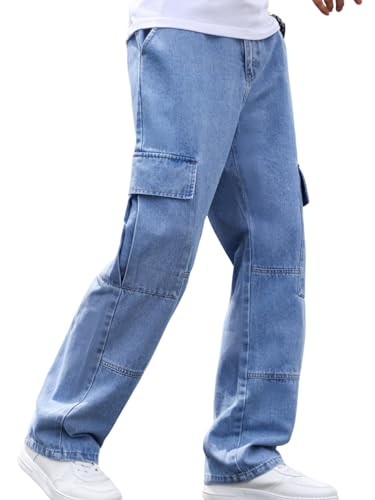 Verdusa Men's Casual Cargo Pants High Waist Straight Leg Jeans with Pockets