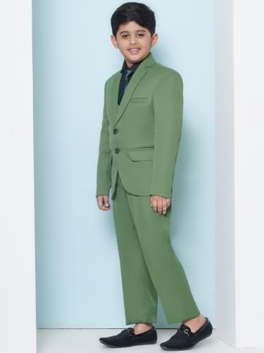 Image of AJ DEZINES Kids 5 Piece Solid Cotton Blend Coat Pant Suit Set For Boys
