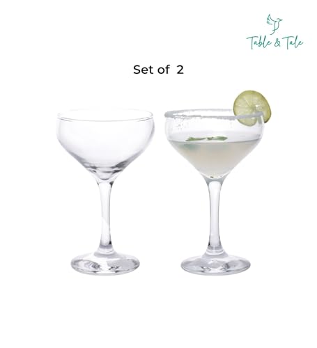 Image of Table & Tale Mistic 220 ml Coupe Set of 2 from Brazil | Crystal Red & White Wine Glasses for Home, Bar, Parties | Elegant Stemware for Cabernet, Pinot Noir, Chardonnay & More