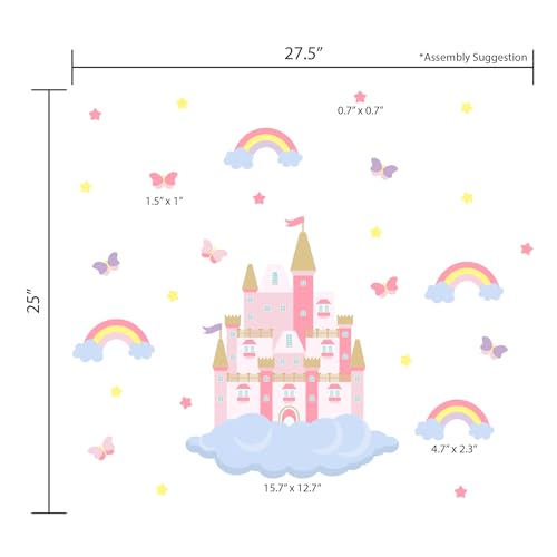Vinilos decorativos para niñas con castillo y arcoíris 27 piezas miniatura 3