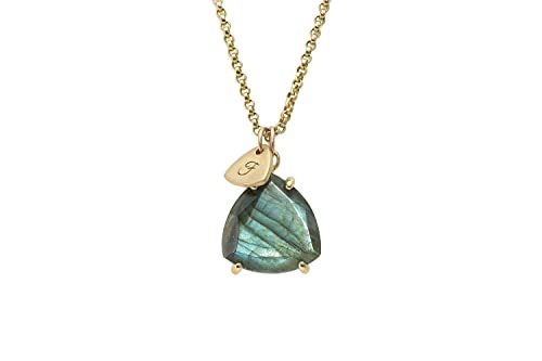 Collier de pièces initiales en labradorite et pendentif de déclaration or monogramme