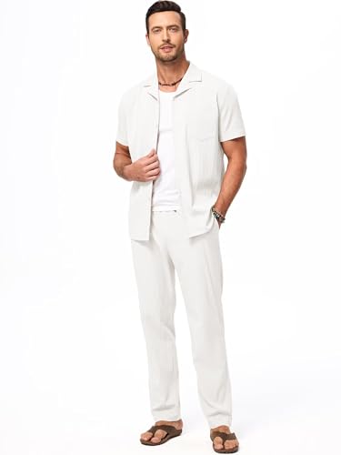 men39s beach outfit 2 piece casual button down shirt short sleeve loose shirts and pants vacation sets for men