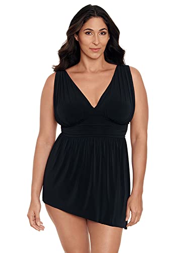 Longitude Women's Plus Swimwear Black Tie Goddess Flyaway Soft Cup One Piece Swimdress, Black, 22 Plus