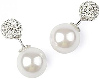 blackbox Jewelry Sterling Silver Reversible Studs Earrings White Cubic Zirconia and Simulated Shell