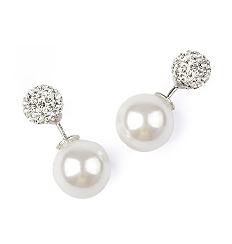 blackbox Jewelry Sterling Silver Reversible Studs Earrings White Cubic Zirconia and Simulated Shell