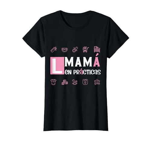 Mamá en Prácticas Divertida Futura Mamá Anuncio Embarazadas Camiseta, Mujer, Negro, L