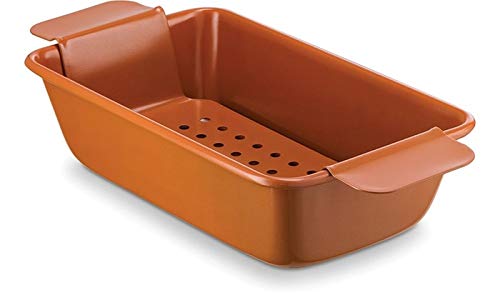 Volar Non-Stick Meatloaf Pan 2-Piece Healthy Meatloaf Pan Set Copper Coating With Removable Tray Drains Grease #TOP1