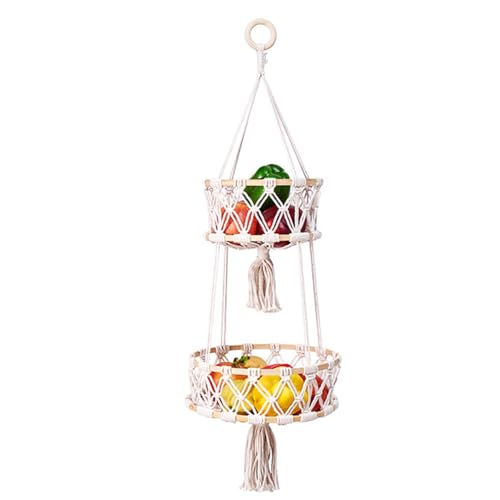 Vegetable Basket 2 Tier Boho Hanging Handmade Kitchen Living Room Bathroom