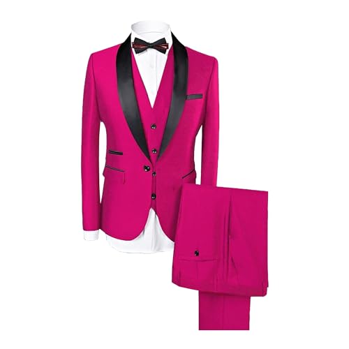 3 Piece Shawl Lapel Tuxedo for Men Solid Slim Fit Casual Suit Jacket One Button Jacket Vest Pants Sets