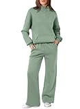 Picture of Aleumdr Two Piece Sets for Women Sweatsuit Tracksuits Zip Up Sweatshirt Fleeced Wide Leg Sweatpants 2025 Fall Athleisure Sweat Matching Sets Women Clothing Cotton Lounge Sets Green XX-Large