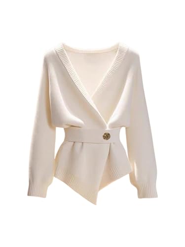 Verdusa Women's Old Money Wrap Sweater Asymmetrical Cinched Waist Belted