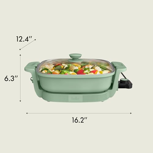 bella Make & Take Electric Skillet, Fits-anywhere™ kitchenware, EverGood™ Ceramic Coating, Adjustable Temperature & Dishwasher-Safe Tempered Glass Lid, Cast Aluminum Base, 1200 Watt, Seaglass by BELLA - Image 7