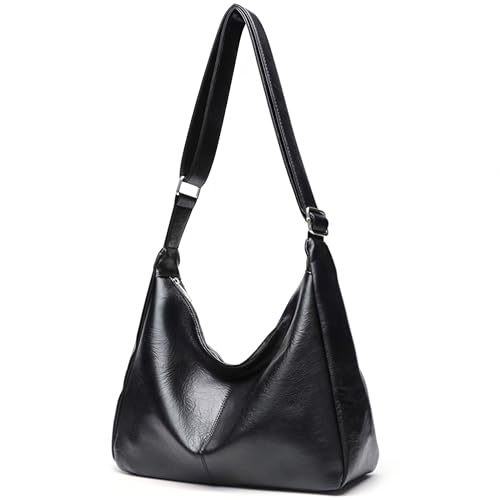 Image of Fozehlad Vegan Leather Hobo Bags for Women | Black Purse Brown Purse Waterproof Slouchy Shoulder Tote Bag for Work Daily