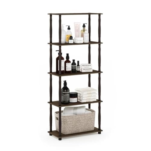 Image of Furinno Turn-N-Tube 5-Tier Multipurpose Shelf / Display Rack / Storage Shelf / Bookshelf, Classic Tubes, Columbia Walnut /Black