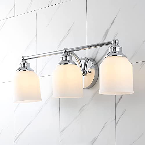 Image of JONATHAN Y 24 inch Chrome Modern Farmhouse LED Vanity Light Wall Sconce Fixture, Frosted White Glass Shade, Dimmable Wall Lamp for Bathroom Mirror Kitchen Sink, UL Listed (JYL7551A)