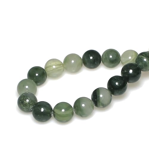 MJDCB Natural Round Stone Beads 10mm Grass Green Jade Loose Gemstone Beads for Jewelry Making Bracelet Necklace 35pcs - Image 2
