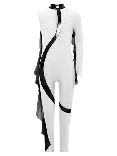 YiZYiF - YiZYiF Enfant Fille Combinaison Gymnastique Académique Justaucorps Patinage Artistique Compétitions Léotards Ballet Danse à Strass Costume Spectacle 5-16 Ans Blanc 11-12 ans