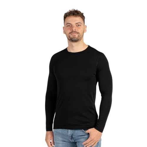 menique 100% Merino Wolle Herren Langarmshirt Slim Fit Thermounterwäsche Baselayer Longsleeve Shirt für Wandern Ski & Outdoor Atmungsaktiv und Geruchsresistent (L Schwarz)