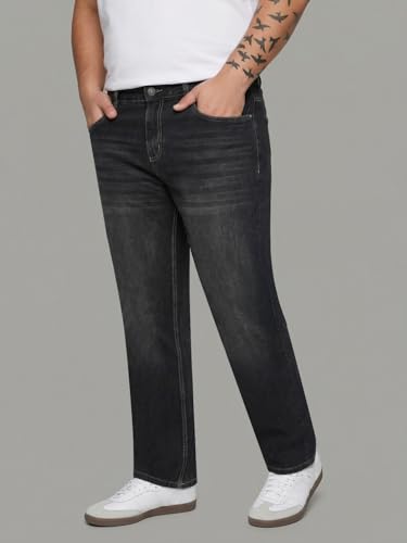 Image of Urbano Plus Men's Relaxed Fit Washed Denim Jeans Non-Stretchable