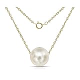 14K Yellow Gold Chain with 8-8.5mm White Freshwater Cultured Pearl Floating Pendant Necklace, 18'