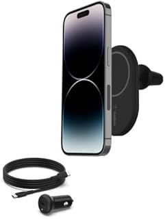 BelkinBoostChargeWireless Charging Magnetic Car Phone Mount Holder, Compatible withMagSafeEnablediPhone 14, 13, 12, Pro, Max, Mini, and More (Cable and Charger Included)