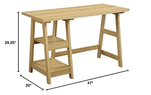Convenience Concepts Designs2Go Trestle Desk With Shelves, Light Oak #TOP2