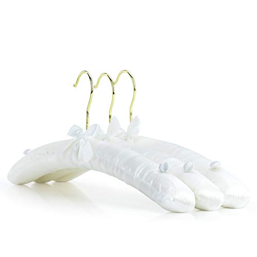 Hangerworld 10 Wattierte 43cm Satin Kleiderbügel mit Knöpfen Weiß Ideal...