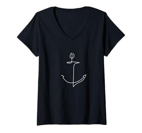 Damen ANKER MARITIME | Matrose Seefahrer | Yacht Segel Reise Motiv T-Shirt mit V-Ausschnitt