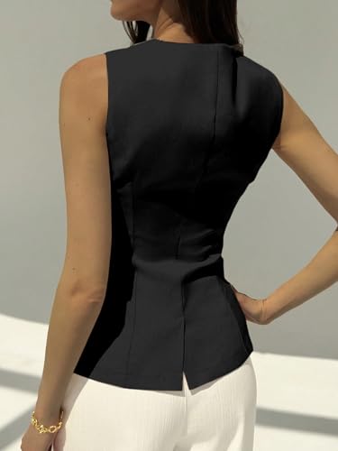 Image of Aahwan Brown Solid Modern Sleeveless Fitted Waist Slim Round Neck Blazer& Top for Women's & Girl's