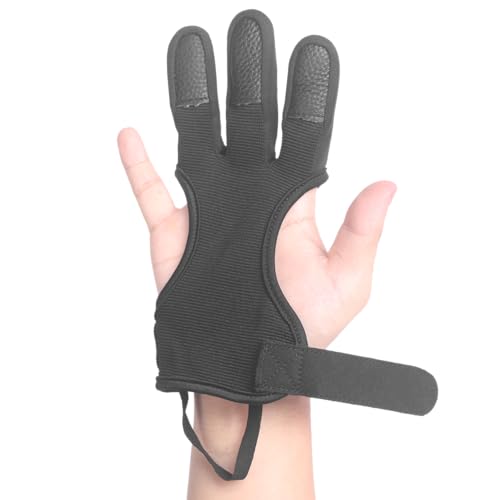 MAGARROW Traditionelle Bogenschießen Schießen Handschuh 3 Finger Schutz Handschuh und Bogenschießen Armschutz mit verstellbarem Riemen, für Kinder Jugend Erwachsene Anfänger Schießen Ziel Übung (M)