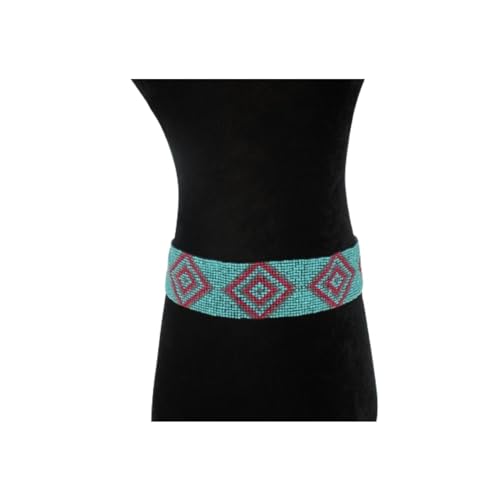 Turquoise with Red Diamonds Handmade Elastic Stretchy Beaded Bali Belt4