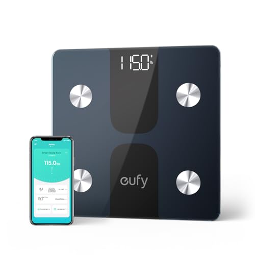 eufy C1 Bilancia Smart con Bluetooth, Grande Display LED, 12 Misurazioni, Analisi delle Composizione del Corpo con Peso/Grasso Corporeo/BMI/Fitness Body, Auto On/off, Superficie in Vetro Temperato
