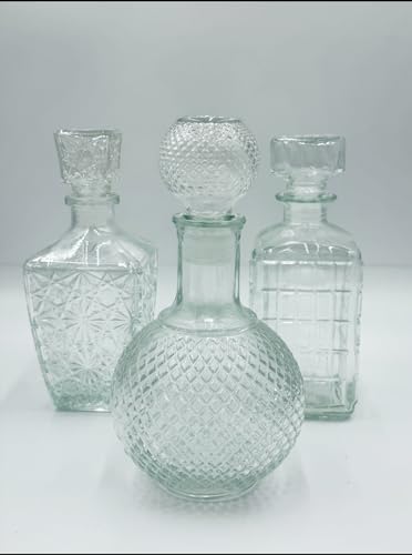 Premium Whiskey Decanter Set - Lead-Free, Airtight Stoppers - Includes 3 Unique Shapes: Diamond, Square, and Round - Elegant Design for Whiskey Lovers