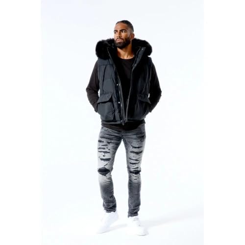 Fur Trimmed Puffer Vest for Men by Jordan Craig (Black)2