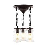 JONATHAN Y JYL7802A Gaines 11' 3 Light Farmhouse Industrial Iron Mason Jar LED Semi Flush Mount, Rustic, 2700K Cozy Warm Light Kitchen, Hallway, Bathroom, Oil Rubbed Bronze