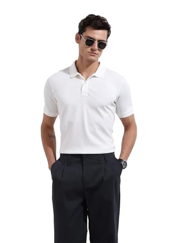 Image of The Indian Garage Co Men Regular Fit Textured Polo Neck Half Sleeves Tshirt