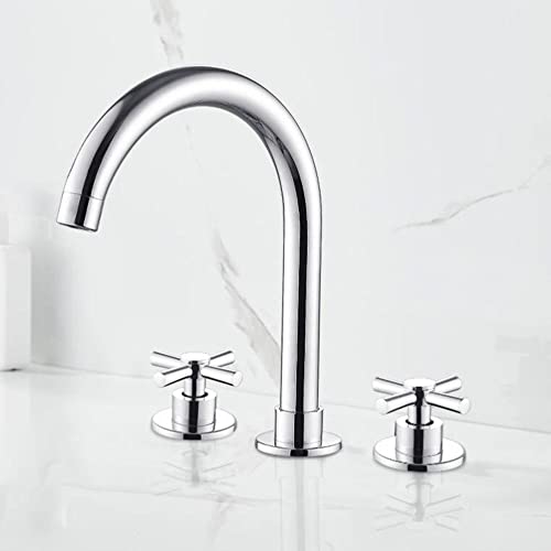 Robinet de salle de bain à trois trous en laiton massif chromé au design épuré