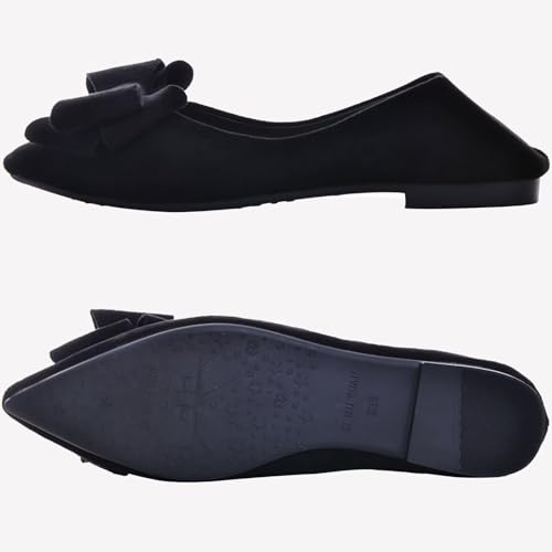 Image of SAILING LU Womens Bowknot Ballet Flats Pointy Toe Suede | Casual Flat Shoes, Dressy Wear to Work, Moccasins, Slip-Ons
