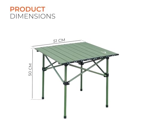 Image of DOLPHY Compact Aluminium Folding Camping Table | Multipurpose Folding Camping Table with Roll-up Tabletop |Table for Camping, Fishing, Hiking, Travel, Picnic, Beach - (Square)