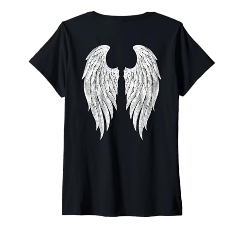 Womens Wings on the Back Side Angel Wings Back Print V-Neck T-Shirt