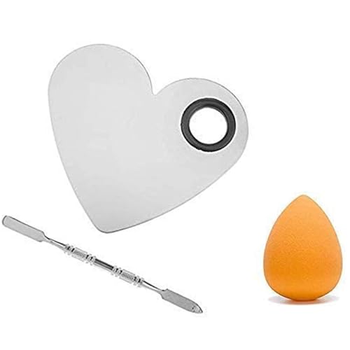 Image of Brain Freezer Shiny Makeup Palette with Stainless Steel Round Shape Spatula, 100 g (Heart Silver)