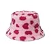 Winter Warm Plush Fuzzy Bucket Hat Faux Fur Shearling Fisherman Hats for Women Heart Print Fashion Casual Hats Pink