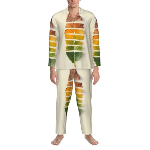 Pyjama long homme noir XXL imprimé feuilles pour vos moments de détente et cocooning à la maison