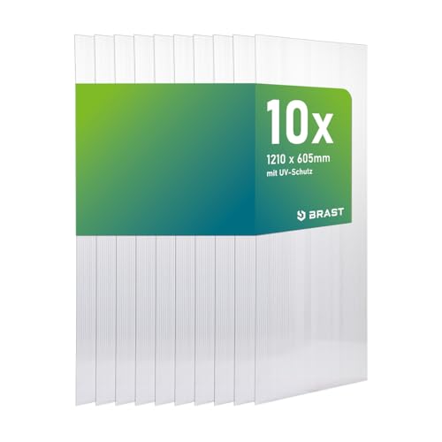 BRAST Doppelstegplatten Hohlkammerplatten 6mm | viele Varianten | Polycarbonat | 121x60.5cm - 150x60.5cm | UV-beständig bruchstabil & zuschneidbar | 121x60 5cm - 10er Set transparent