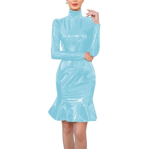 Robe midi à manches longues en PVC coupe sirène haut de gamme