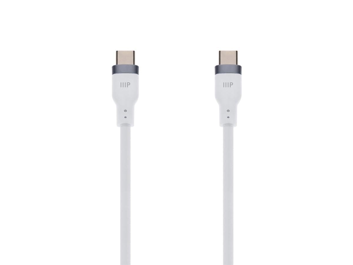 Monoprice Cavo di ricarica in silicone da USB-C a USB-C, USB 2.0, 240 W, ultra flessibile, 3 m, bianco, confezione da 2