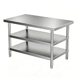 KCCRHIN Tavolo da Lavoro Professionale da Cucina 3 Livelli Banco da Cucina Acciaio Inox Tavolo da Preparazione Scaffali Acciaio Inox per Ristoranti Officine Lavanderie Esterni,100x50x80cm